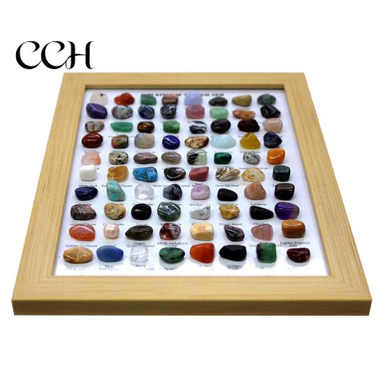 Gemstone Display Set 80 Natural Gemstones Collection Crystal Ore Exhibit Collectible Gems Diversity in Wooden Frame Educational Gift for Kids