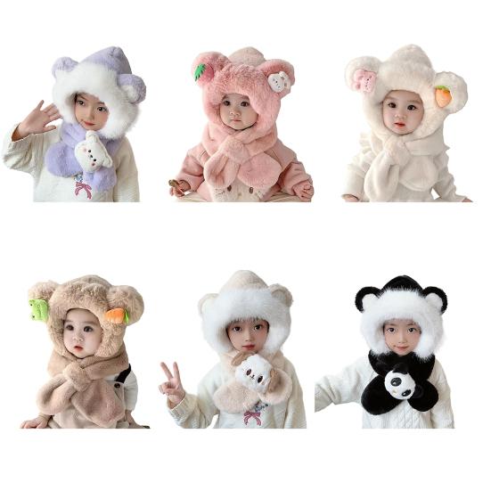 Детская шапка и шарф зимний плюшевый шапка-ушанка с шарфом