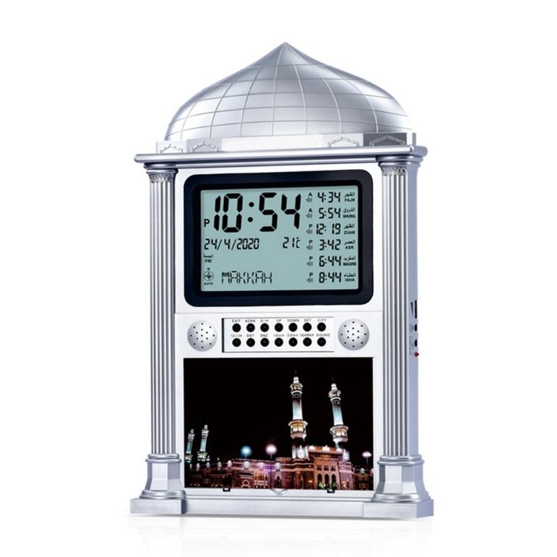 HA-4002 Azan Clock Modern Metal Alarm Clock Desktop Clock with Memory Snooze Function Support Temperature Switching