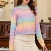 Autumn Rainbow Gradient Knitted Pullovers Women Vintage Long Sleeve Woman Sweater Winter Korean Casual Round Neck Knitwear 29413