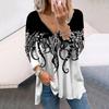 Women Autumn Octopus Beard Printed Long Sleeve T-Shirts Loose V-Neck Plus Size Tee Shirt Tops Comfy Blouse