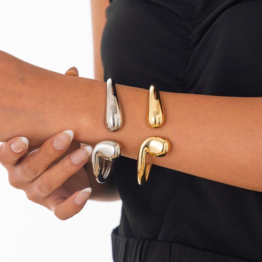 Smooth Surface Open Bangle Light Luxury Geometric Bracelet Water Drop Shaped Bangles  Decoration