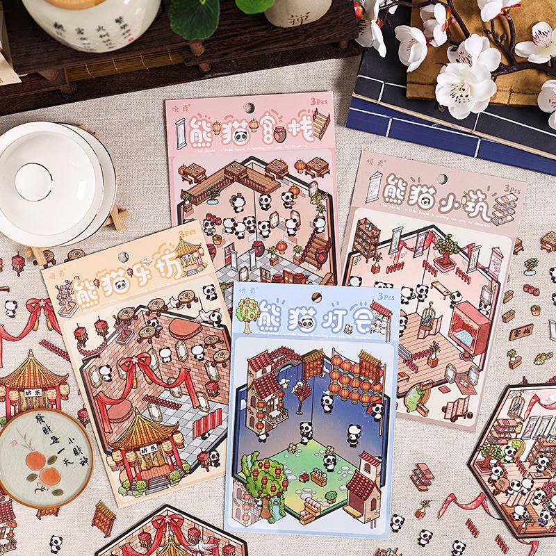 1 Набор Креативных Наклеек для Питомцев 3D Милые Мультяшные Наклейки для DIY Сцены, Ландшафтного Дизайна, Декора, Кавайные Наклейки с Пандой, Подарки