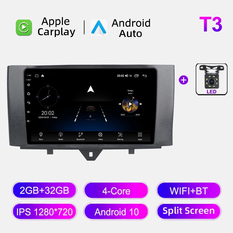 Навигация GPS Carplay для Mercedes Benz Smart Fortwo 2010-2015 Автомобильное радио Android Авто Головное устройство Мультимедийный проигрыватель No 2din DVD