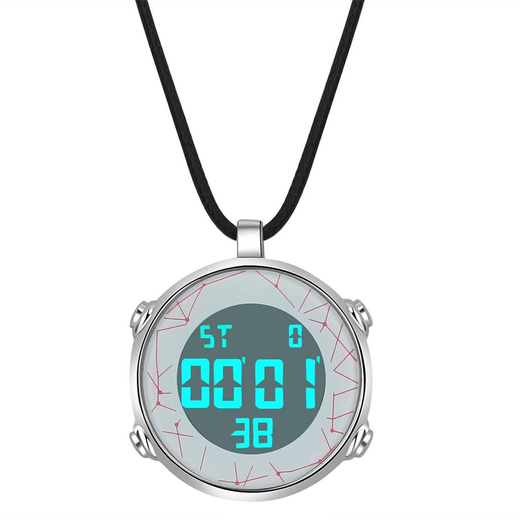 Pocket Watch Digital Pendant Watch Necklace Leather Chain 3ATM Waterproof Calendar Day of the Week Stopwatch Stylish Silver Fashion Accessory Men's
