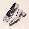 Celebrity Temperament Silver High Heels Women'S Rhinestone Buckle Small Leather Shoes Spring And Summer Mary Jane Single Shoes