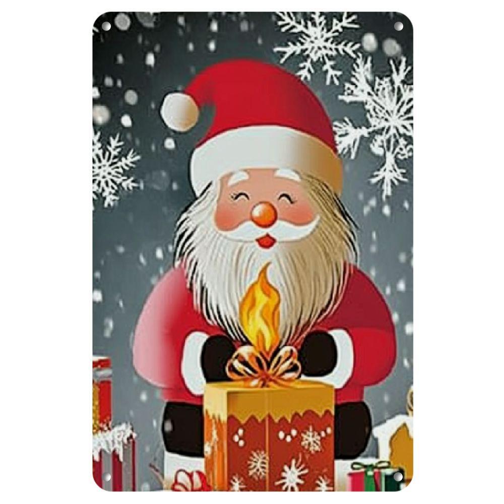pc Christmas Metal Sign Wall Decor Santa Claus with Gift Box and Snowflakes Festive Holiday Wall Art for Home Party Decor