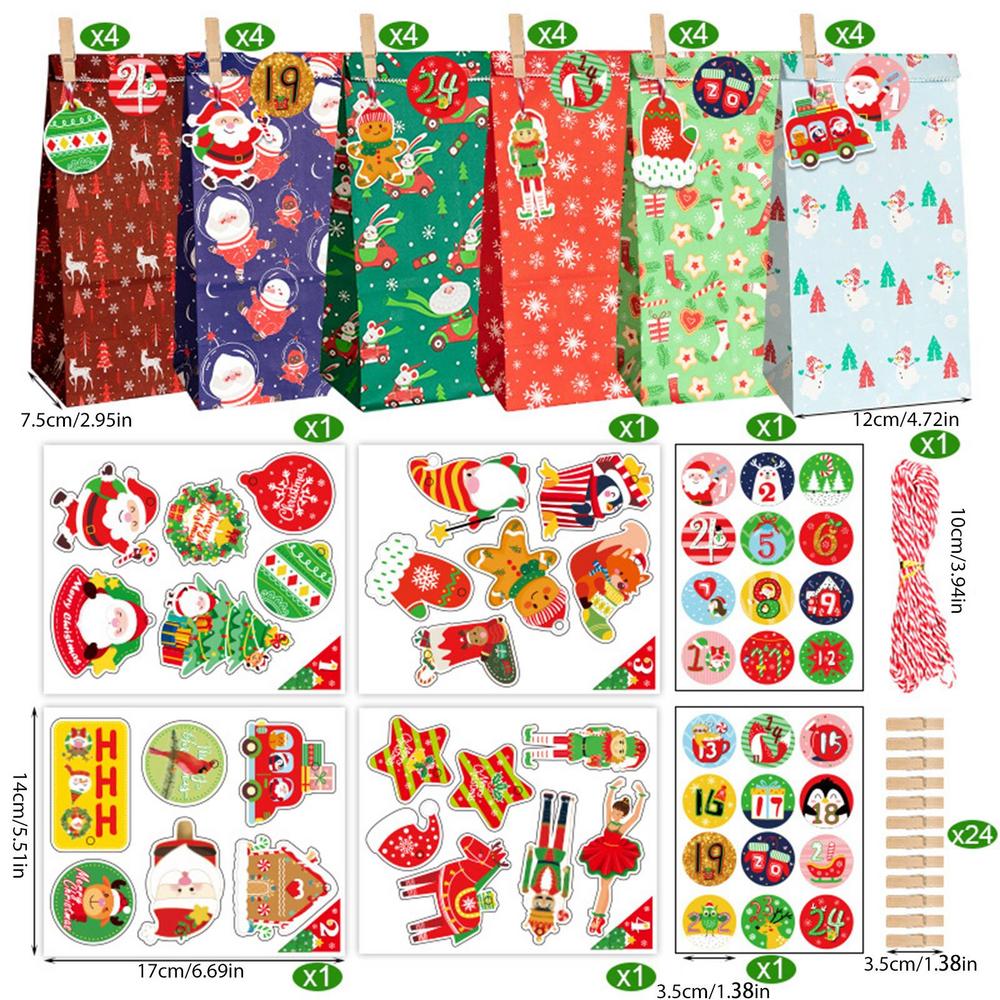 Рождественские упаковочные пакеты для подарков, рождественские украшения, крафт-бумага, 24 шт., рождественские упаковочные пакеты, подарочные пакеты для вечеринок