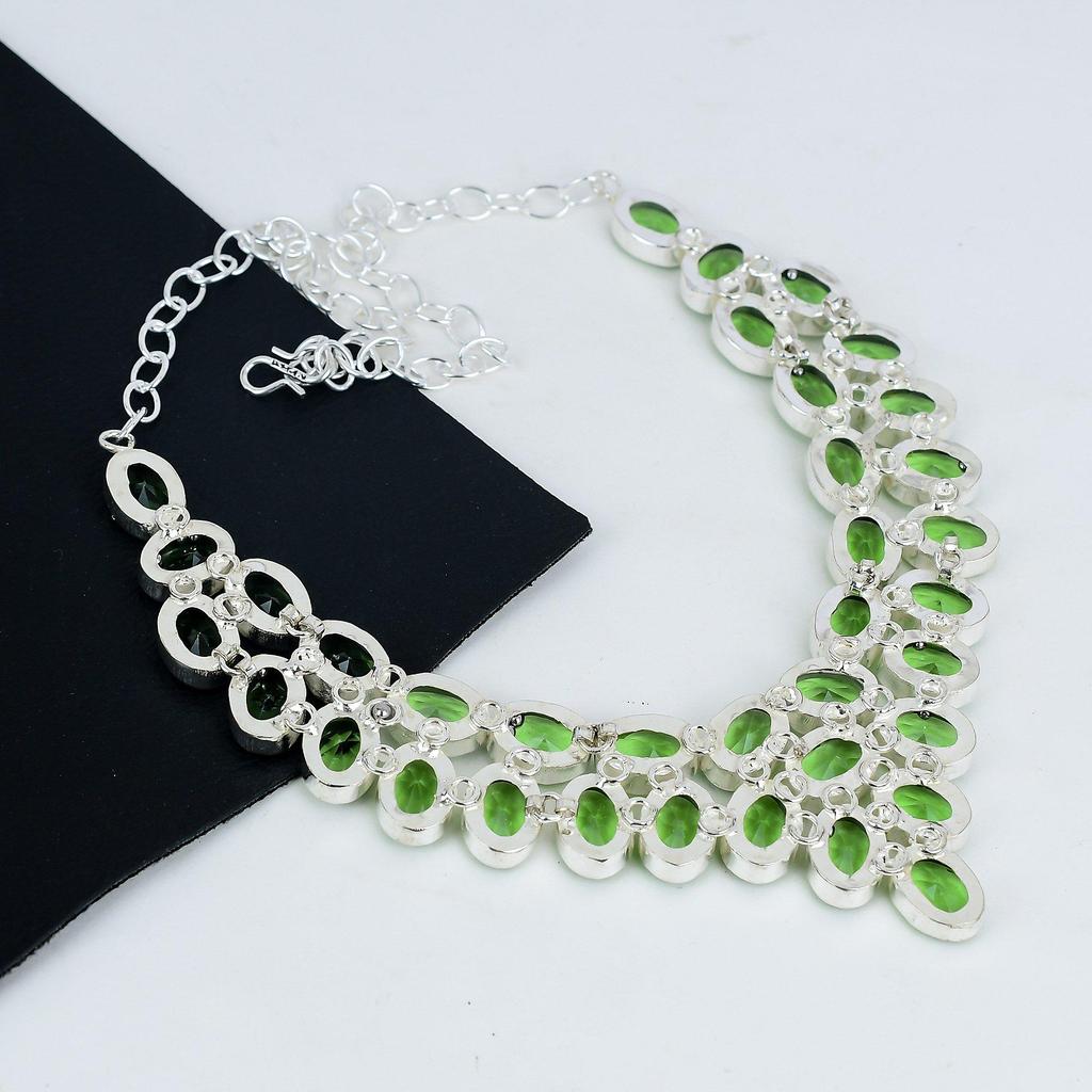 Ожерелье из серебра 925 пробы с зеленым аметистом, серебряное ожерелье с зеленым аметистом для жены, ожерелье унисекс, подарок на вату