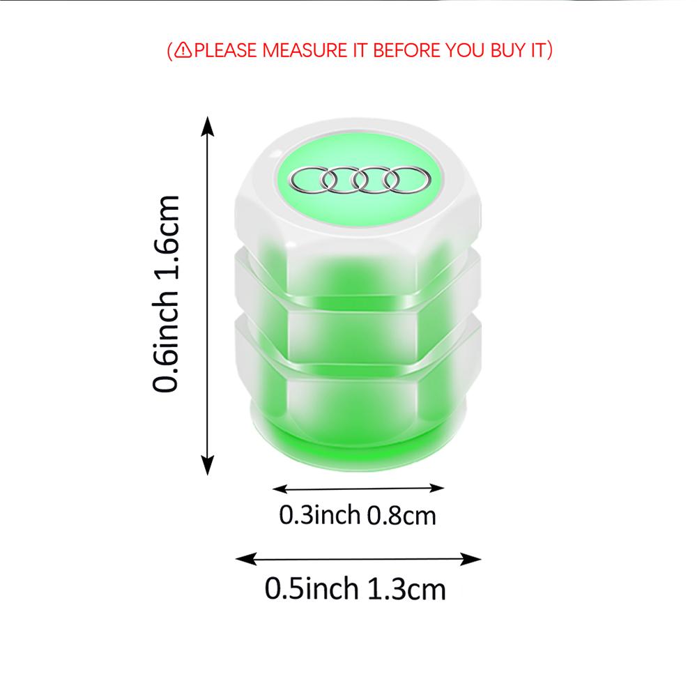 4Pcs Car Tire Valve Caps Fluorescent Green Luminous Night Decorative For Q5 Sline A4 B7 B8 B9 A3 8P 8V 8L A5 A6 C6 C7 A1 Q2 Q3