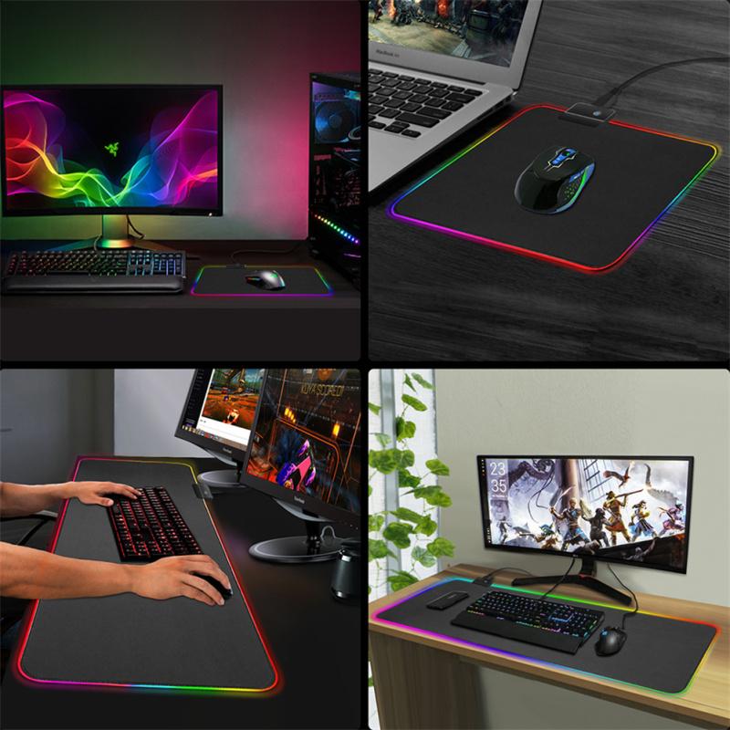 Большой коврик для мыши со светодиодной подсветкой Rgb, противоскользящее резиновое основание, ультрагладкая поверхность, 13 режимов освещения, настольный коврик