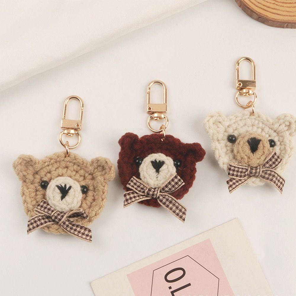 Cute Bow Tie Bear Car Keychain Pendant Small Fresh Cloth Art Bear Accessories Headphone Cover Women's Bag Decoration Girl Gift