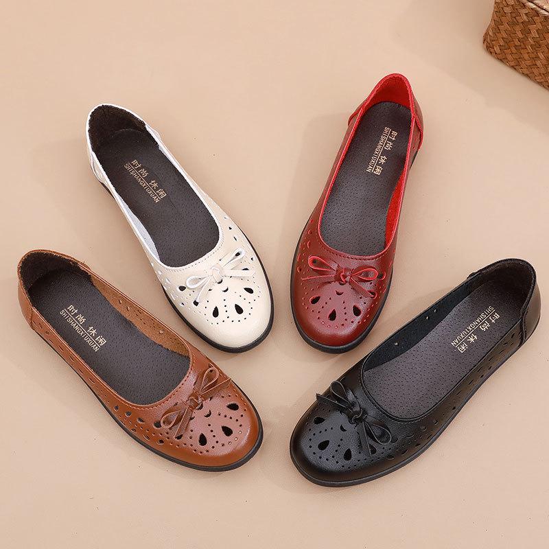 Весенние кожаные сандалии на мягкой подошве | Нескользящие дышащие балетки для женщин и пожилых