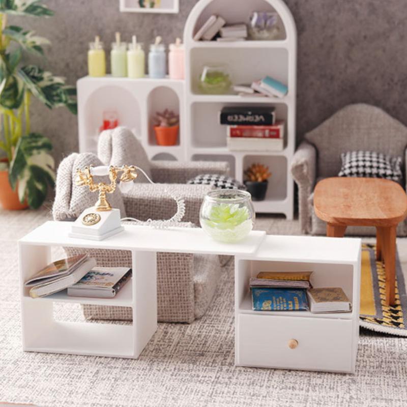 Mini 1:12 Dollhouse TV Cabinet with Storage Rack Mini Furniture Model Micro Scene Decor DIY Toy Accessory