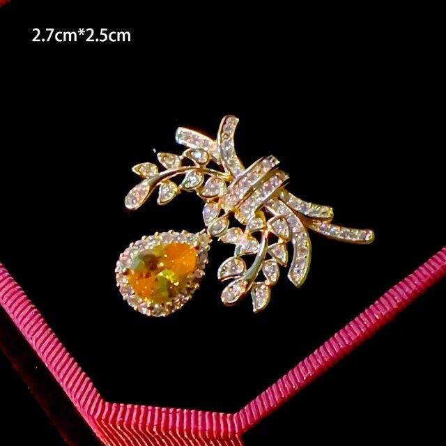 Fashion Classic Geometric Pin Flower Brooch Emerald Bow Water Drop Micro-inlay Zircon Corsage Female Personality Accessories