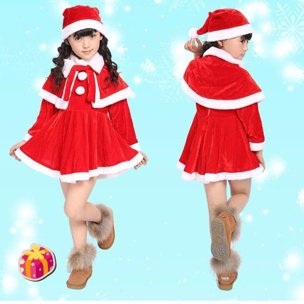 Long Sleeve Christmas Elk Dresses Shawl Christmas Performance Clothing Santa Claus Dresses
