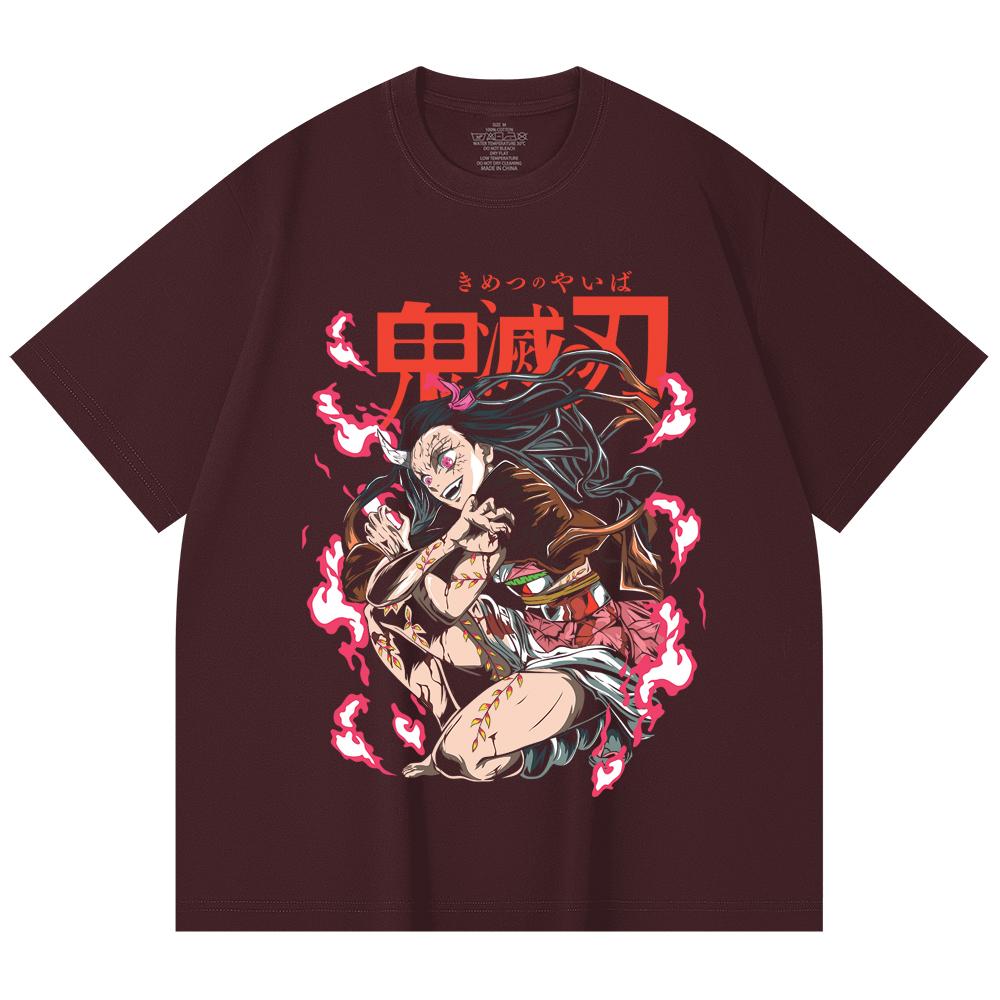 230 Gsm 100% Cotton Demon Slayer V71 Nezuko Demon Print Unisex Heavy Cotton T Shirt