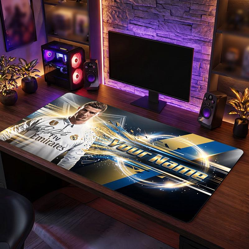 Cristiano Ronaldo Custom Large Mouse Pad, Personalized Name Text Print, Football Logo Non‑Slip Desk Mat Gaming Gift