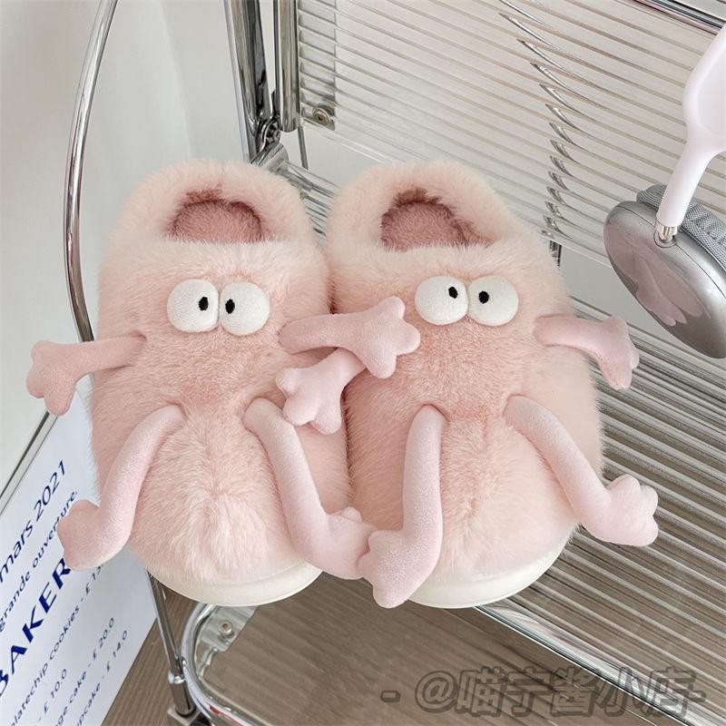 Модные креативные и забавные плюшевые хлопковые тапочки с героями мультфильмов для женщин 2024 года, новые модные домашние теплые и нескользящие хлопковые тапочки