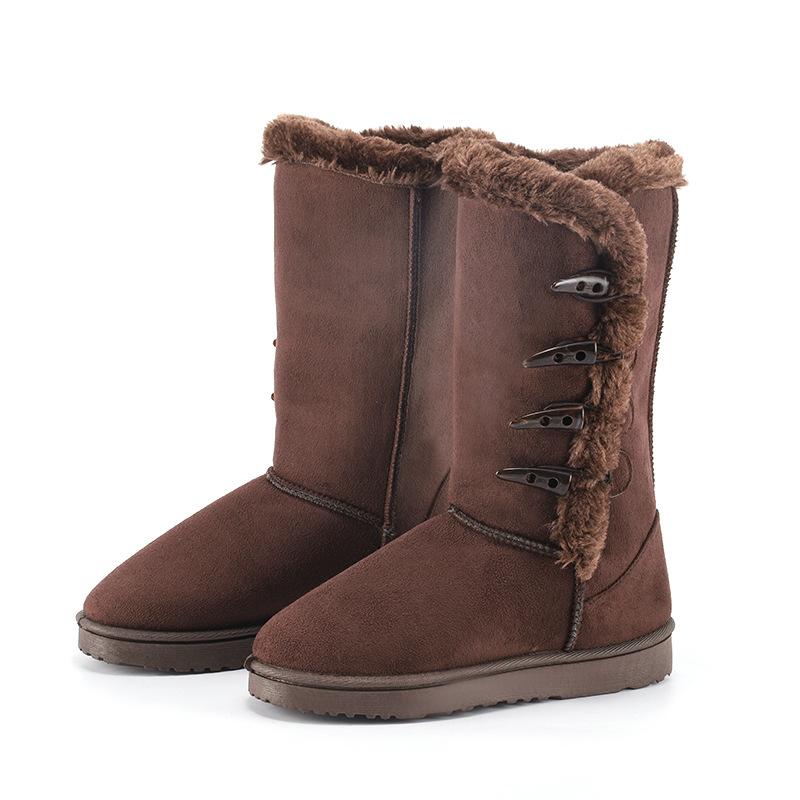 Зимние сапоги из бархата, женские хлопковые ботинки, высокие сапоги с пряжкой из рога, на плоской подошве