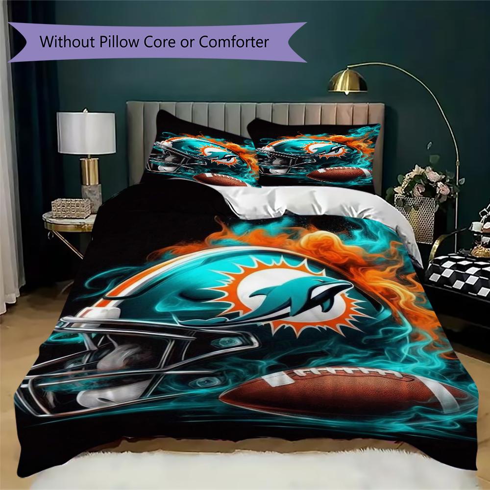 Miami Dolphins Pattern Bedding uilt Set uilt Cover Pillowcase Home Decoration Birthday Gift (1*duvet cover + 2*pillowcase without core)
