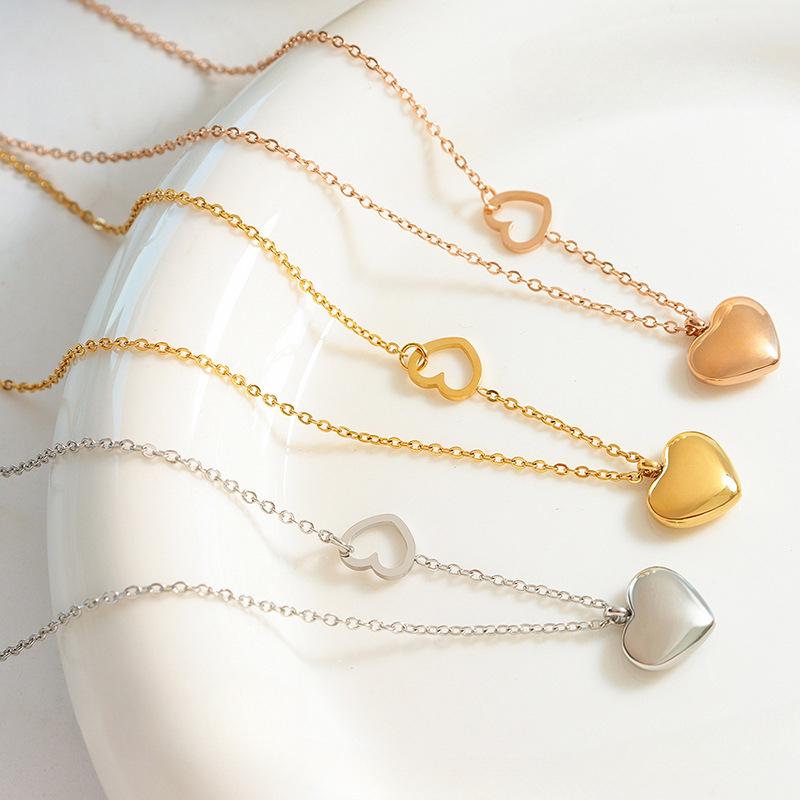 Blogger Jewelry Миниатюрное двойное персиковое сердечко Love ожерелье, титановая сталь с покрытием 18-каратное золото ключичная цепочка P221