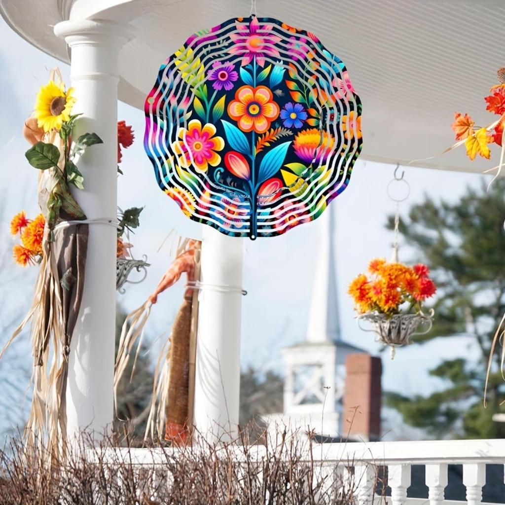 Creative Blooming Flowers Wind Spinner - 3D Stainless Steel Hanging Wind Catcher (25.4cm) - Kinetic
