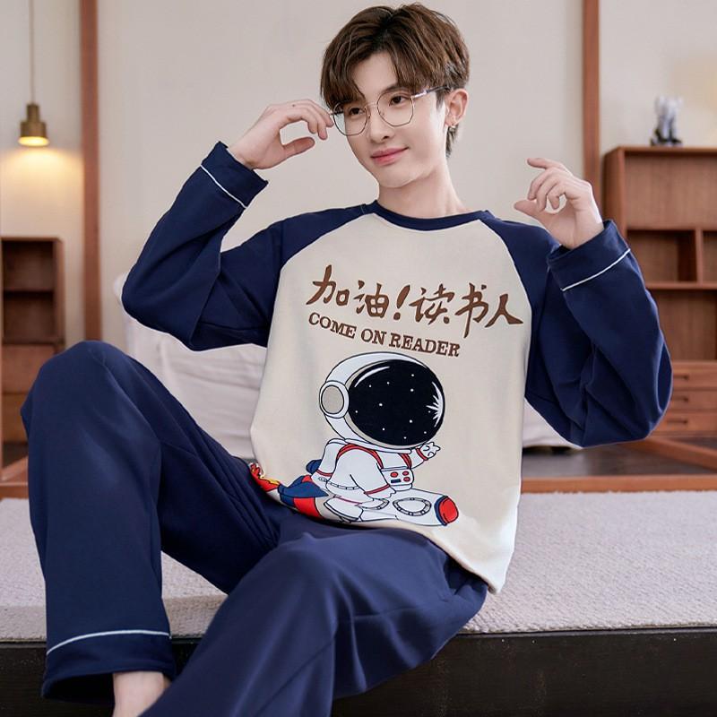 Boys Cotton Pajama Set Long Sleeve Cartoon Print Sleepwear Teens 8 Years Soft Comfortable Home Wear