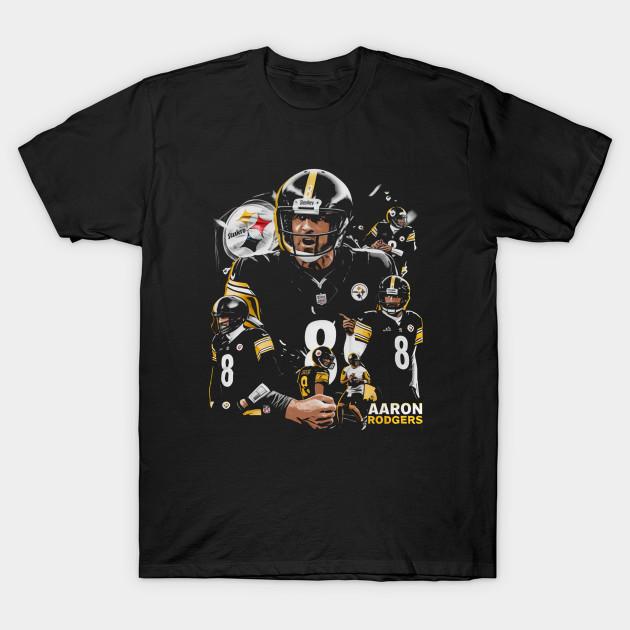 Asian Size Men Black Print T-shirt Aaron Rodgers Pittsburgh Flag No-Cut Heat Transfer Print Cotton Tshirt