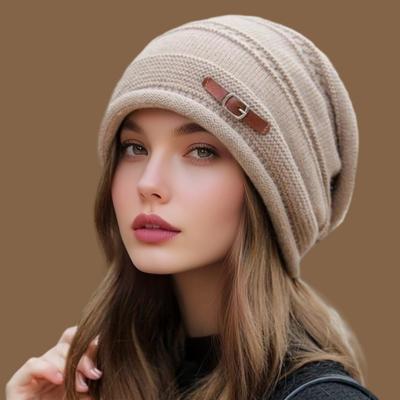 Модная и универсальная шапка-бини, большой обхват головы, свободный носок, плюс бархат и утолщенная шерстяная вязаная шапка