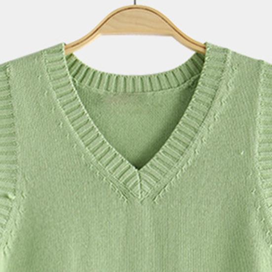 Yousheng Женский вязаный жилет с V-образным вырезом без рукавов с ребристой отделкой Однотонный жилет Топы Осень Зима Свободный трикотаж