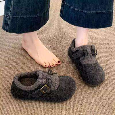 Универсальные ретро туфли на плоской подошве с увеличением внутренней высоты, полностью закрывающие ногу, женские новые осенние бархатные термохлопковые туфли на мягкой подошве