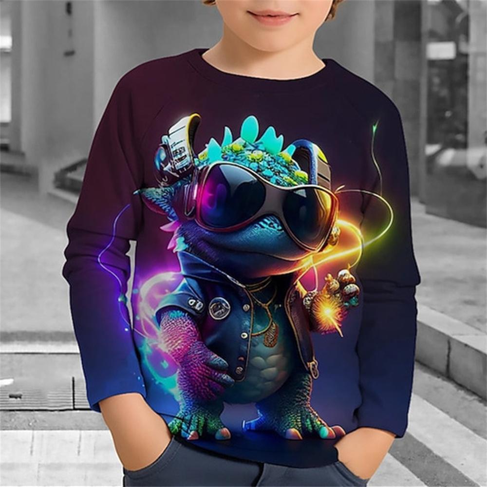 Children's Clothing Boy T-shirt Long Sleeved Cartoon Animal 3D Printed Fun Top