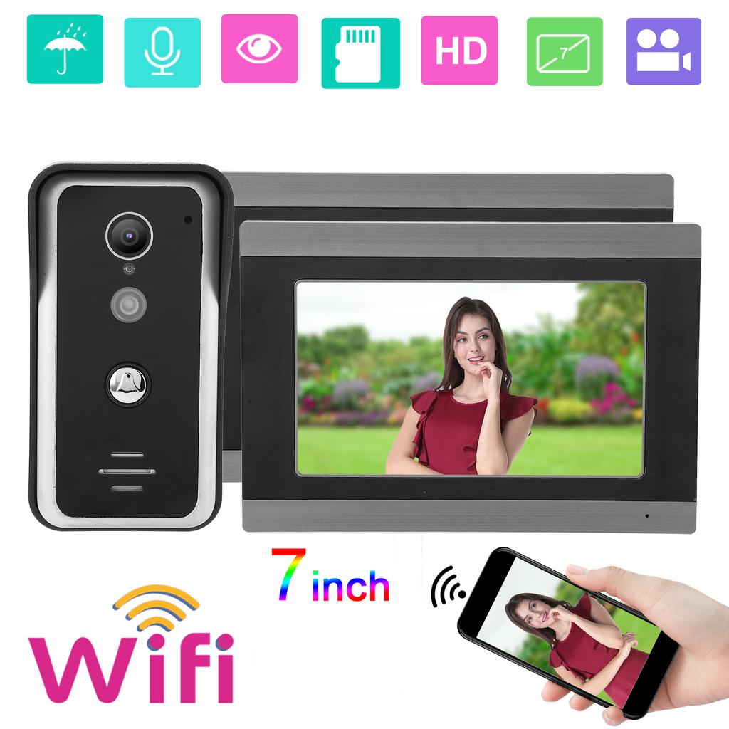 Проводной видеодомофон WIFI с 2-мя 7-дюймовыми мониторами и пультом дистанционного управления через приложение для TUYA