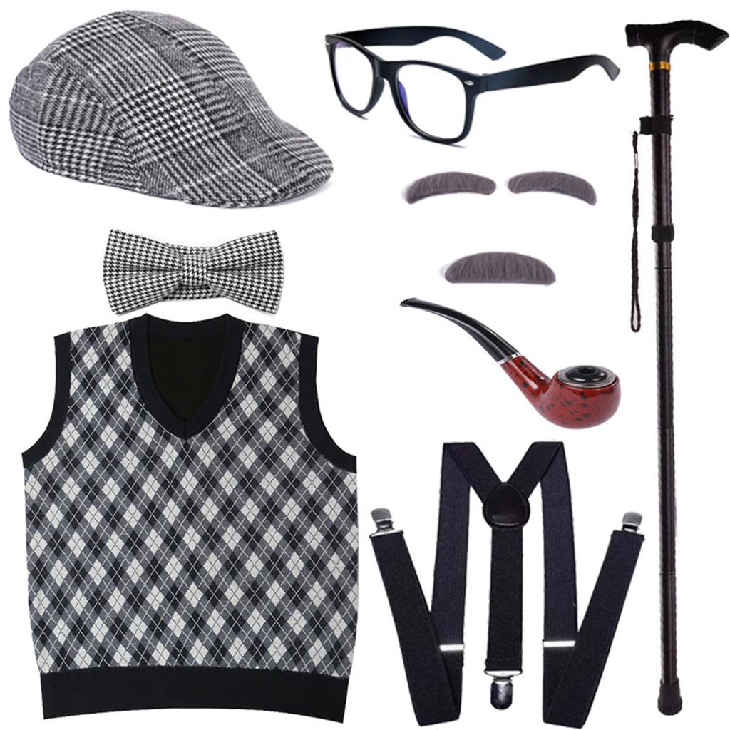 Children's Performance Vest Wig COS Elderly Dress Up Clothing Props Set