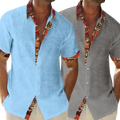 Мужская пляжная рубашка с отложным воротником и короткими рукавами, однобортная летняя рубашка, подходящая по цвету для отпуска, праздничный топ, мужская одежда