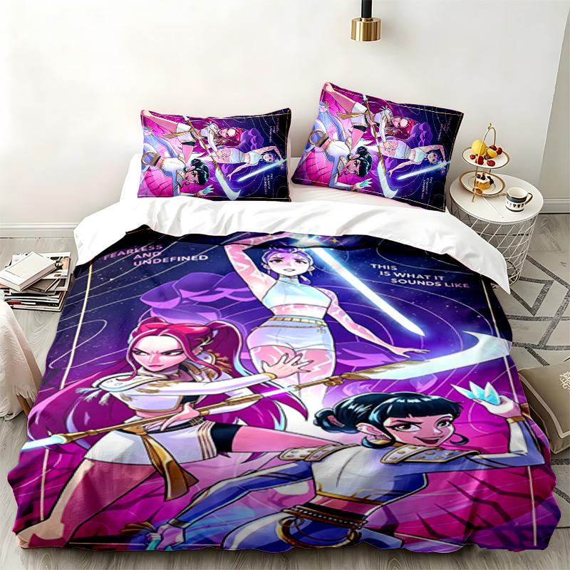 Kpop demon hunters 3pc set Perfect for bedroom use Comfortable bedding set includes a duvet cover and two pillowcases Ideal birthday or Christmas gift