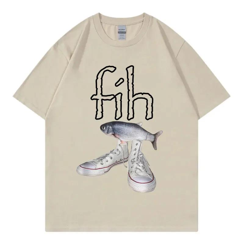Футболка с мемом о неправильно написанном слове "рыба" от Fih Shoes для мужчин и женщин, забавная юмористическая футболка Y2k, дизайнерская мужская одежда, повседневный мужской топ с коротким рукавом