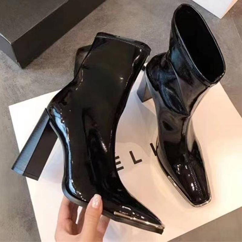 Женские ботильоны с квадратным носком, высокие каблуки, массивные кожаные туфли, женская тенденция 2025 года, зимняя новая мода, сексуальные повседневные ботинки челси Mujer