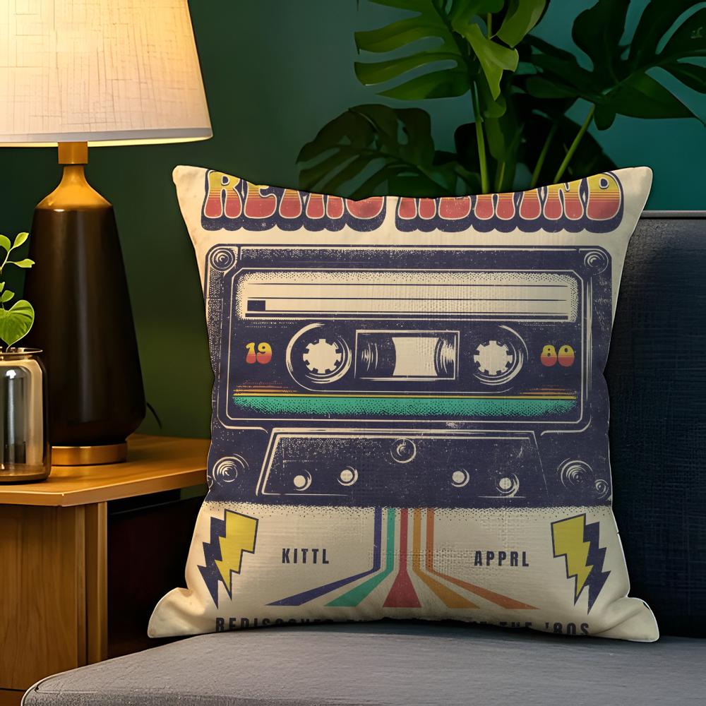 Pop Art Retro Cassette Tape Pillow Case Natural Linen Pillow Case DoubleSided Decor Sofa Pillowcase Home Decor