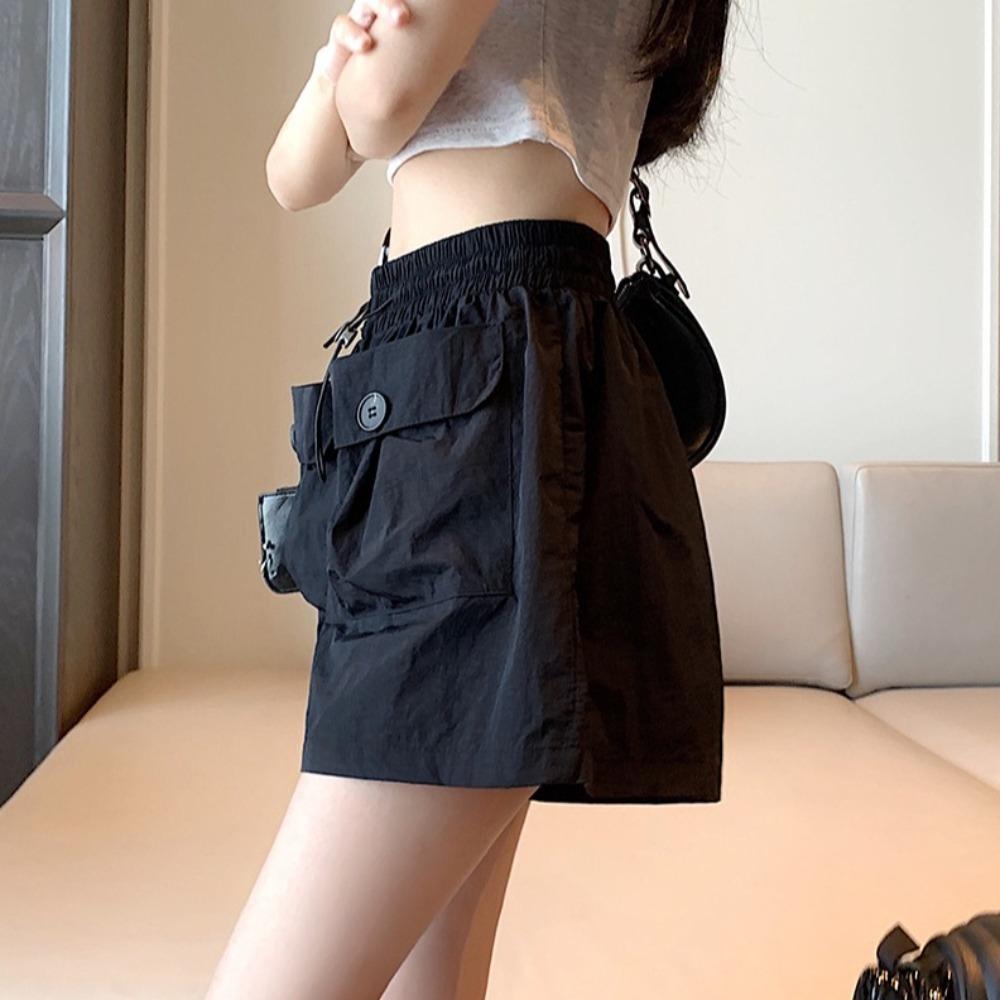 Lace Up Wide Half Leg Pants Drawstring Causal Shorts Women Simple Cargo Pants  Female