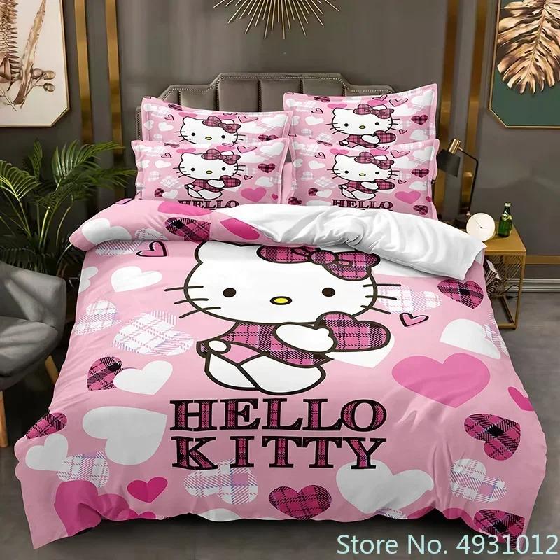 Милый комплект постельного белья с двойняшками Hello Kitty, наволочка, японское аниме, постельное белье, 3D-печать, пододеяльник, одеяло, подарок для малышей, детей, ребенка
