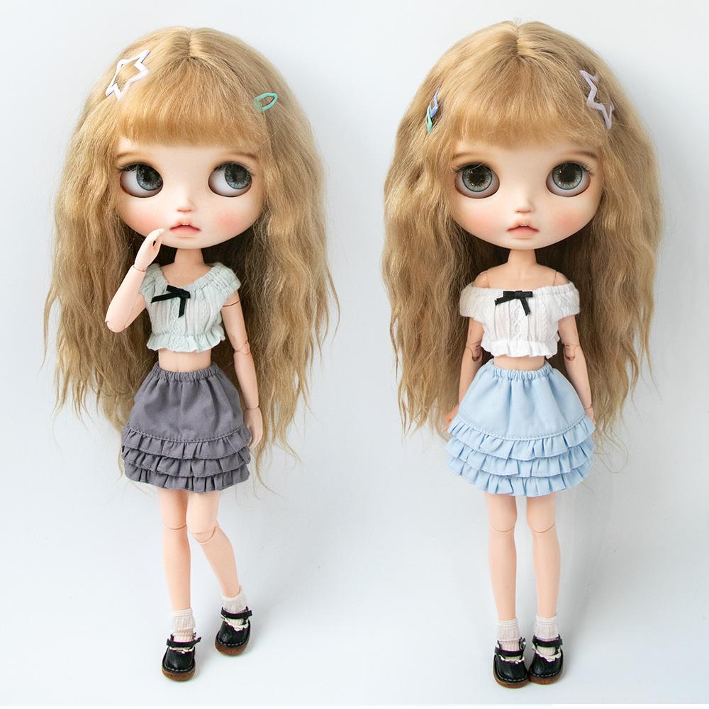 Одежда для Blythe Клетчатая плиссированная юбка Топ без бретелек Тюлевое платье Комплект юбка с оборками для кукол Licca Azones Ob22 Ker YMY аксессуары