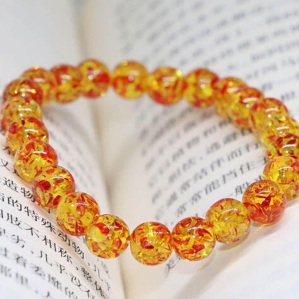 Women's Charm Fashion Amber Bangle Natural Stretch 8MM Elastic Bracelet Bead Round