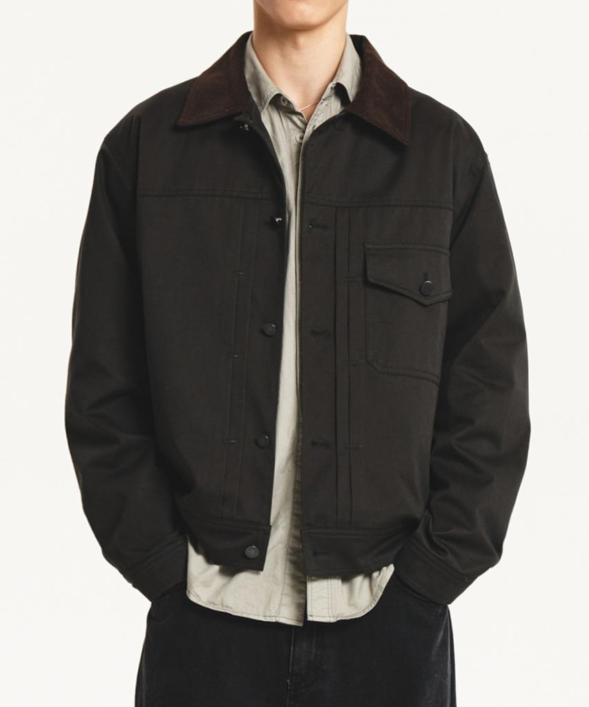 Garden Express Corduroy Collar Trucker Jacket (Dark Green)