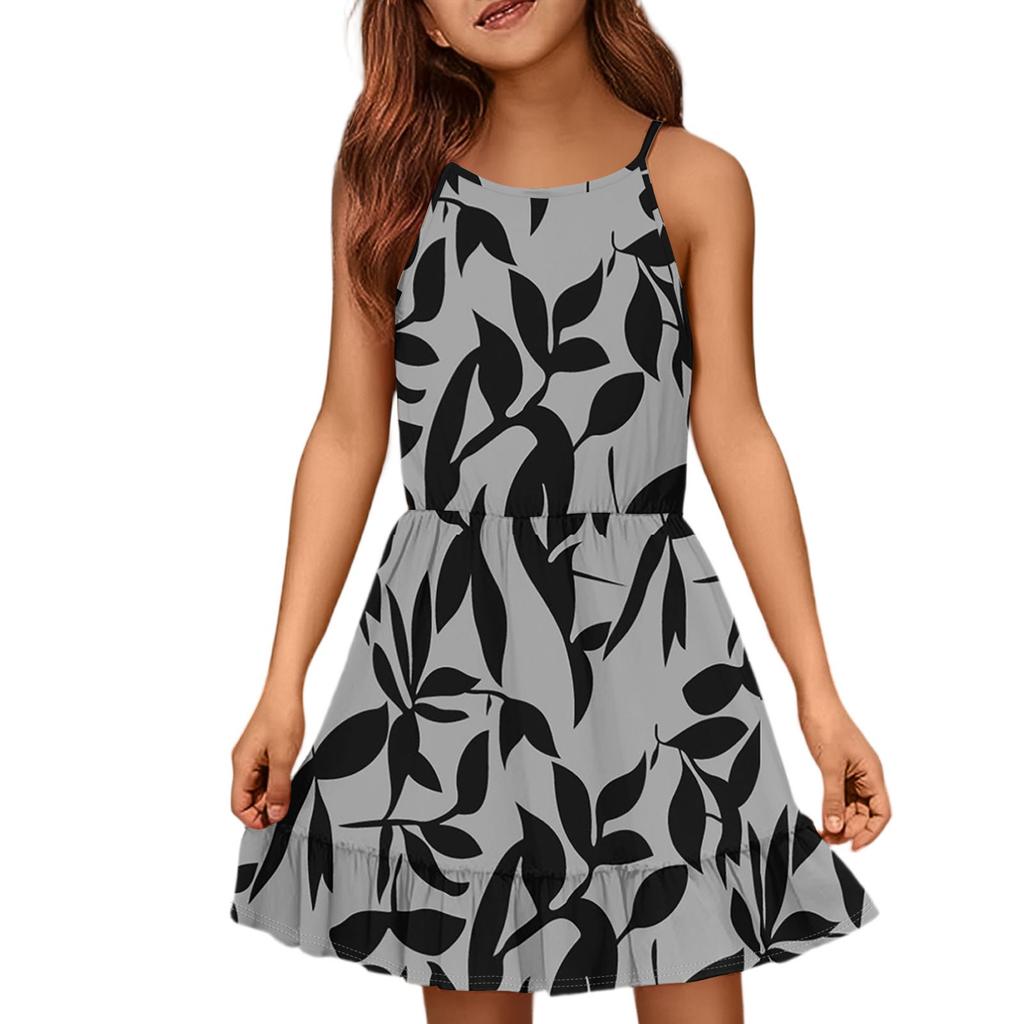 Детское летнее повседневное модное платье с круглым вырезом, однотонное, без рукавов