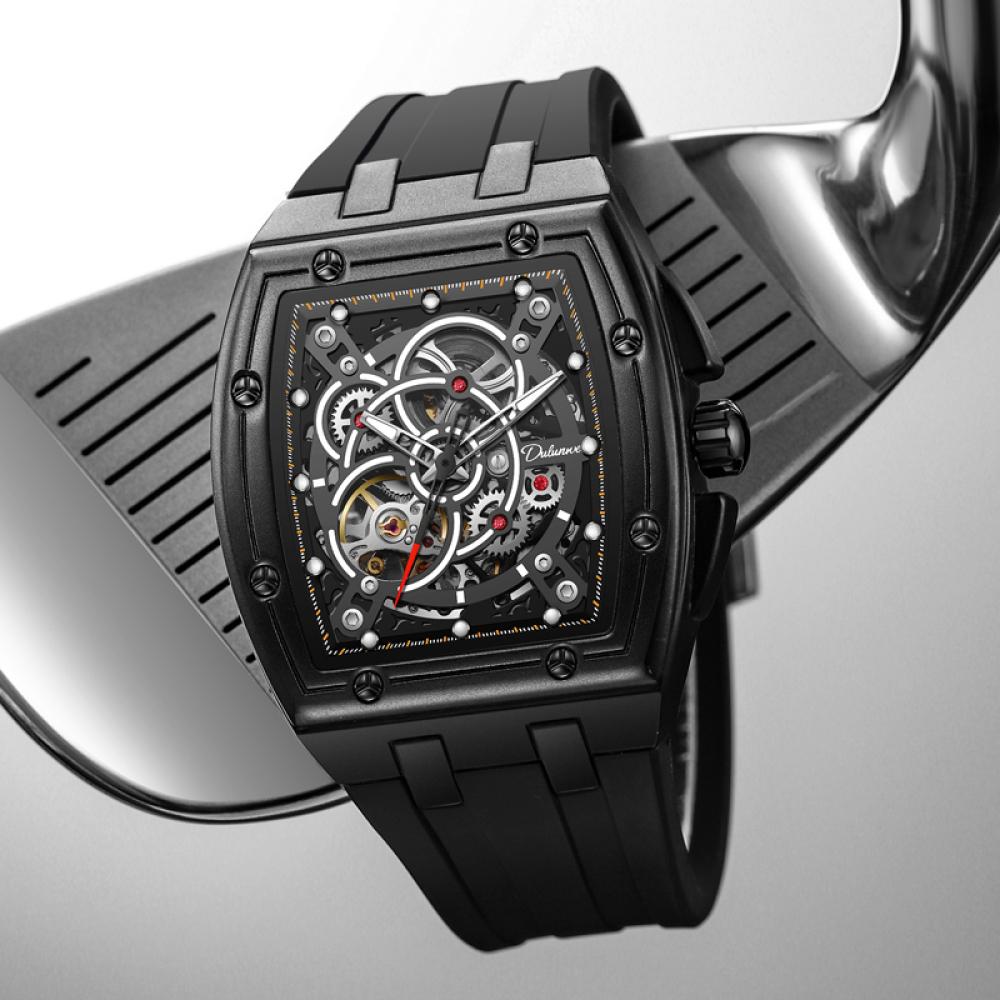 Dulunwe Trend Skeleton Gear мужские часы силиконовый ремешок автоматические механические часы 3ATM водонепроницаемые светящиеся роскошные спортивные наручные часы