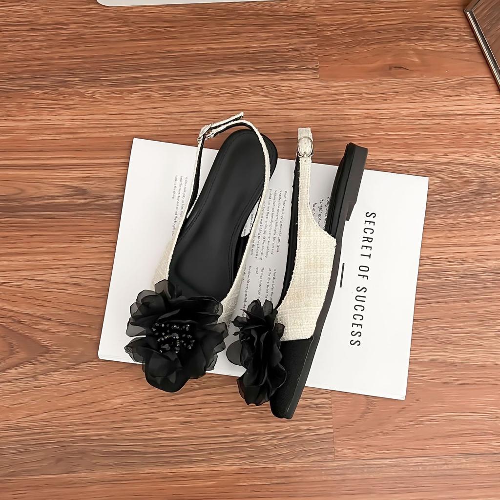 Camellia Mary Jane Shoes Women's Small Fragrant Wind Empty Single Shoes 2025 Spring Women's Bag Head Sandals French Large Size Women's Shoes