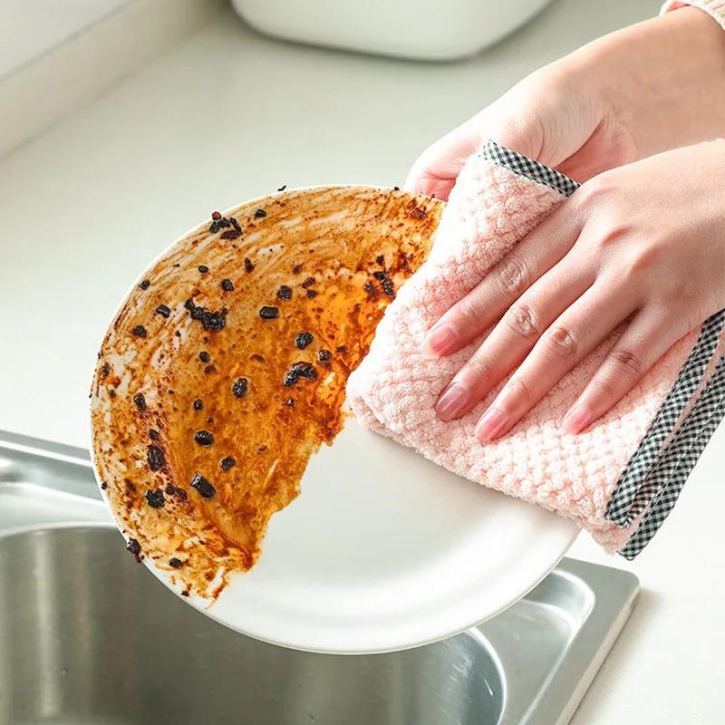 5 шт. Кухонное ежедневное полотенце для посуды Тряпка для кухни Антипригарное масло Утолщенная салфетка для чистки стола Двухслойная впитывающая микрофибра