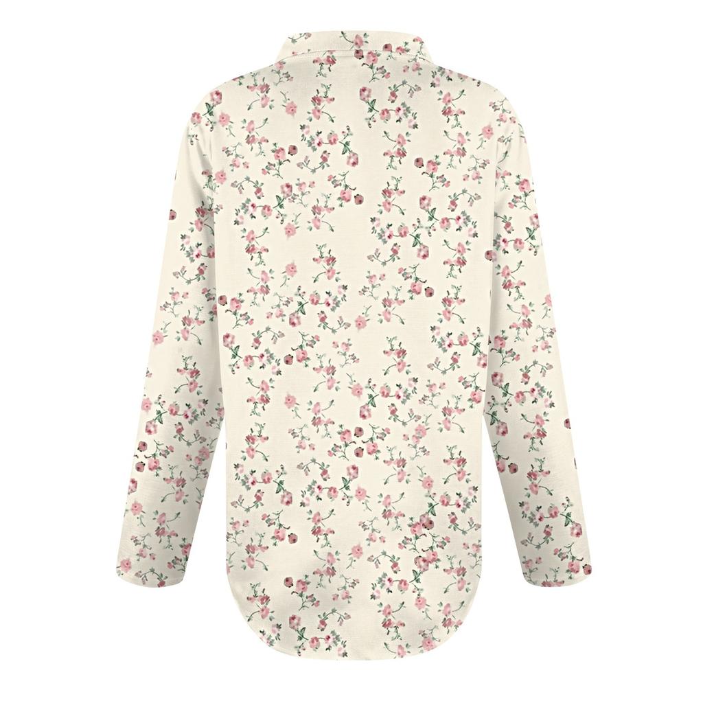 Женская рубашка-блузка с длинными рукавами и принтом на пуговицах, повседневный подол, нестандартный воротник рубашки